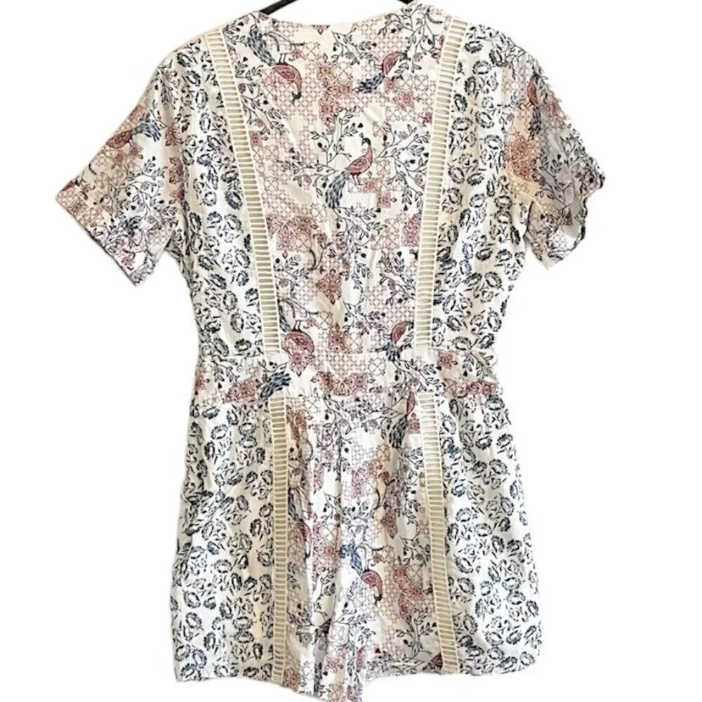 Tularosa Floral Tie Front Cutout  Boho Romper - Medium